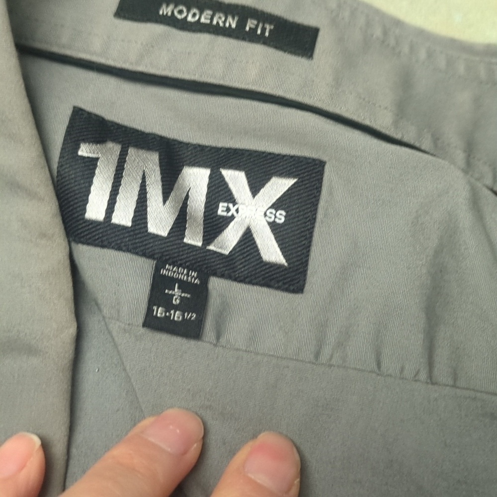 Express 1MX Gray Modern Fit Button Down Shirt - Picture 3 of 4